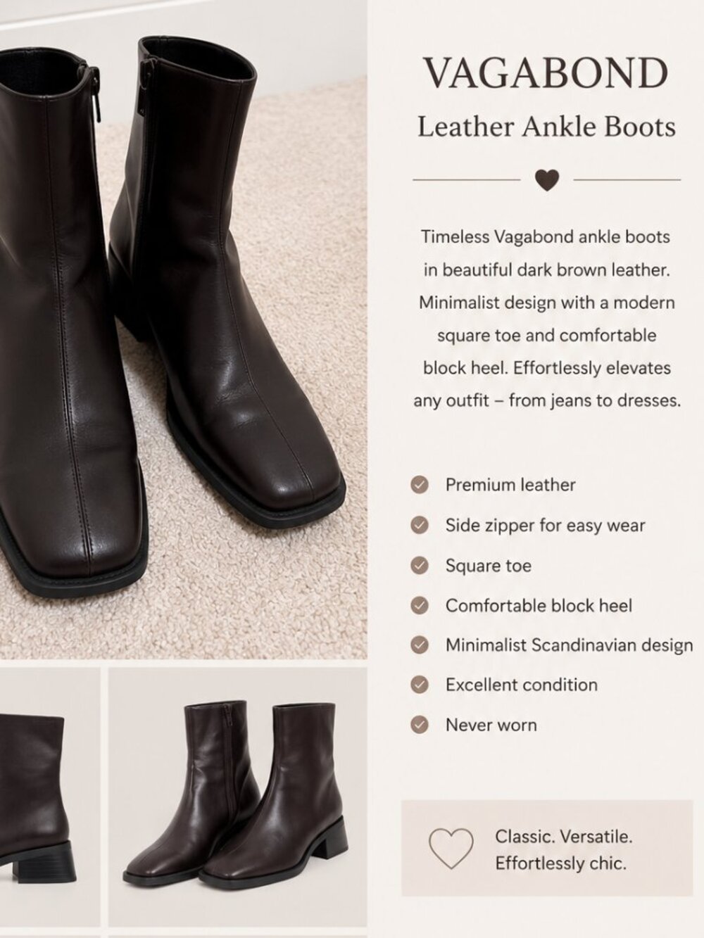 Vagabond Leather Ankle Boots – Dark Brown